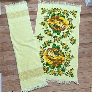 Vintage Floral Yellow and Green 1970s towels brand new deadstock